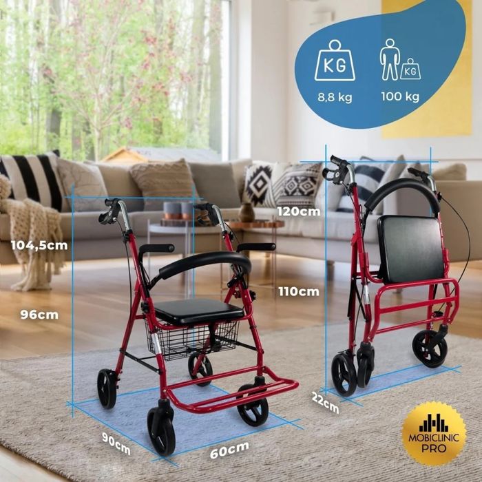 Mobiclinic rollator chodzik czterokolowy z siedziska i torba