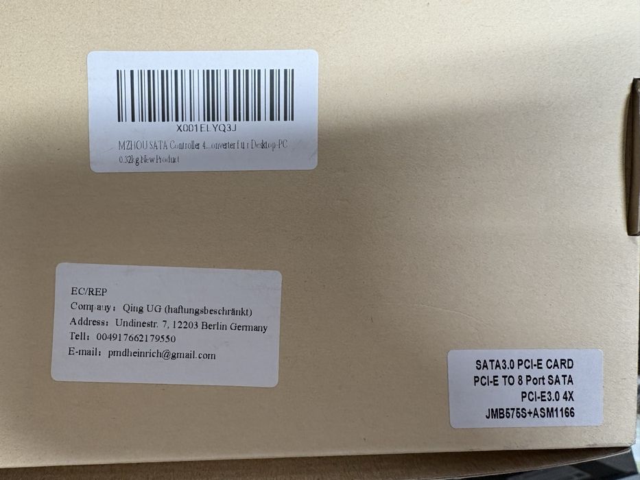 Kontroler MZHOU PCIe 3.0 x4 – 8× SATA III – ASM1166 + JMB575