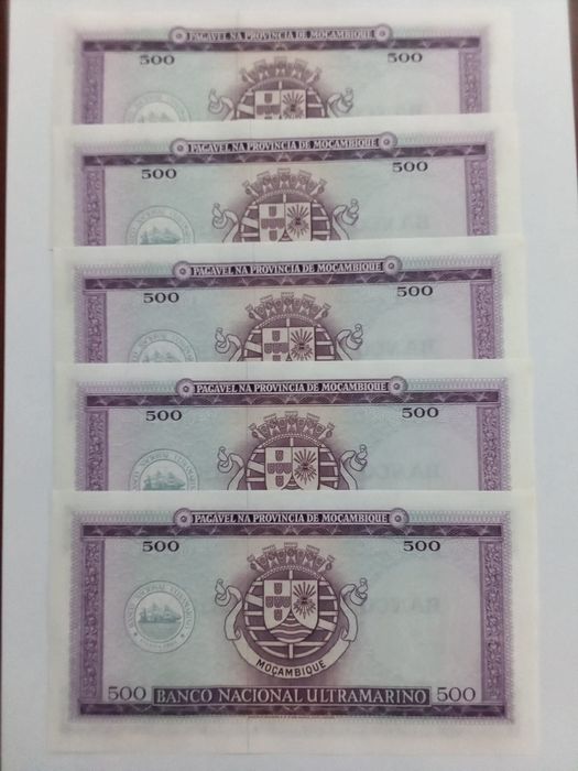 5 notas novas  , Moçambique ,500 escudos