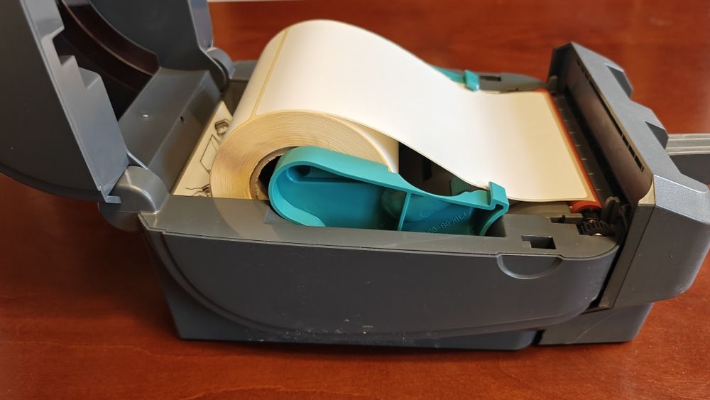 Drukarka etykiet zebra gx420d wraz nożem z kablami i dodatkową rolką