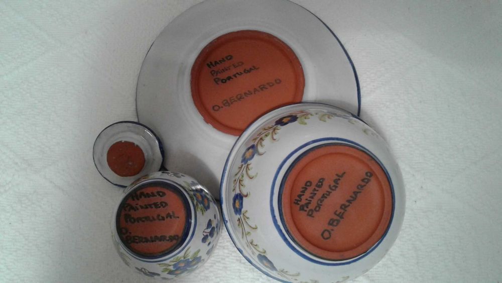 Pote, Tigela e Prato. Antiguidade. Hand Painted Portugal. O. Bernardo