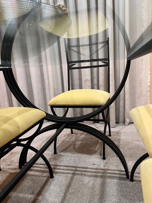 Conj. Mesa vidro/ferro e 6 cadeiras para sala de jantar