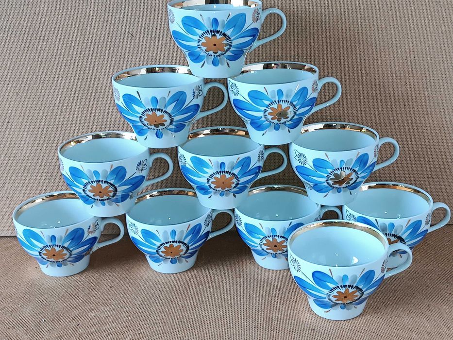 Чашка кераміка позолота синя квітка Баранівка порцеляна вінтаж ретро