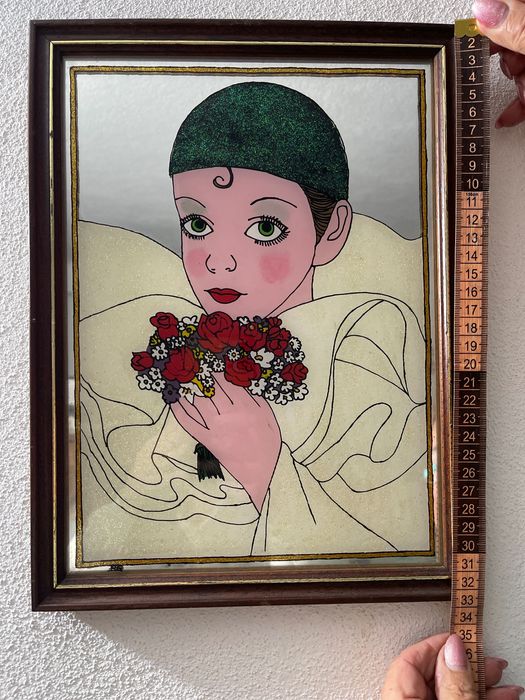 Quadro com Pierrot pintura a vidro