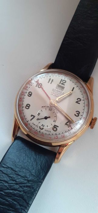 Zegarek Złoty-au 20 ROAMER Calendar DEY-DATE antyk.
