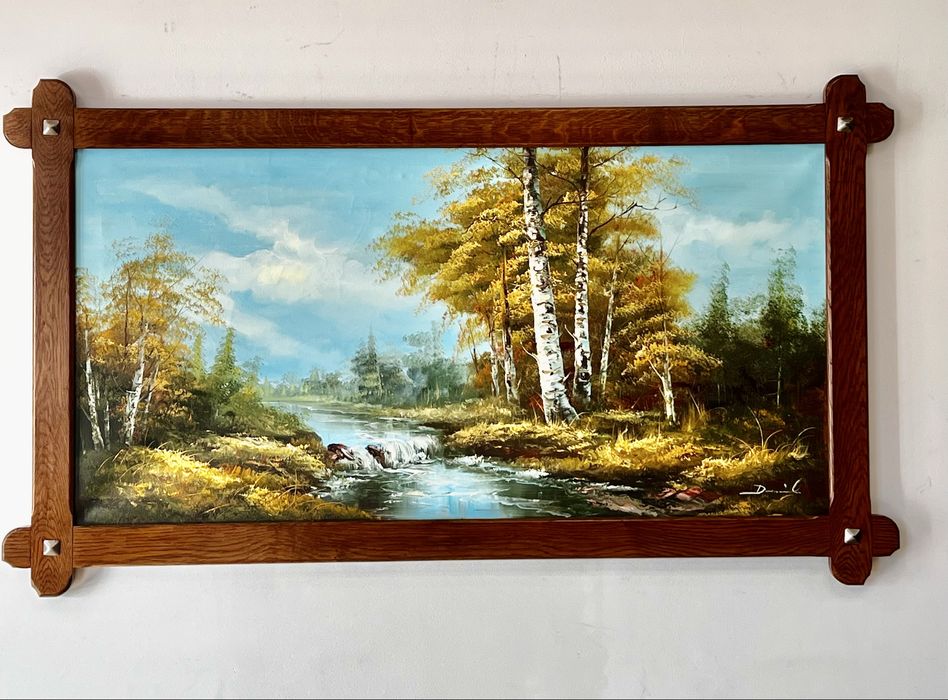 Картина  Краєвид з струмком та березами.141 на 81 см