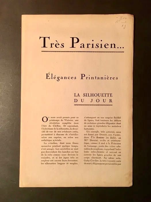 TRÉS PARRISIEN No 1 - 1920 - pintado à mão - catálogo de moda