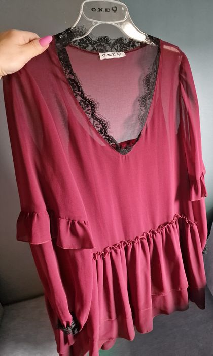 One fashion bordowa sukienka oversize bordo