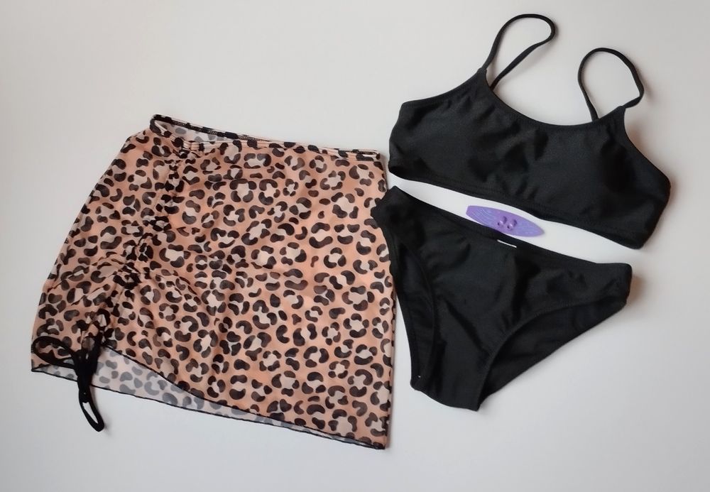 Купальник чорний + спідниця-парео 128-134-140-146-152-158