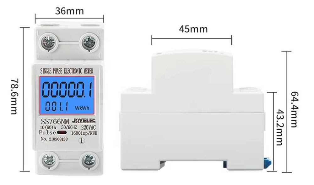 Однофазный электросчетчик CUPRUM SS766NM 60А амперметр ваттметр на DIN