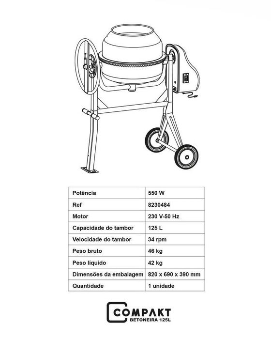 Betoneira 125 Litros 550Watts