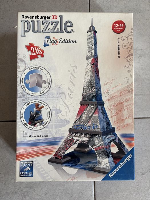 Puzzle 3D Wieża Eiffel’a Ravensburger- Flag Edition wysokość 44cm