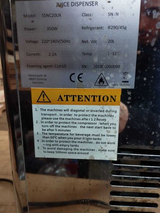 Диспенсер (сокоохладитель) для сока - 2х10 литров GGM Gastro SSNC20LN