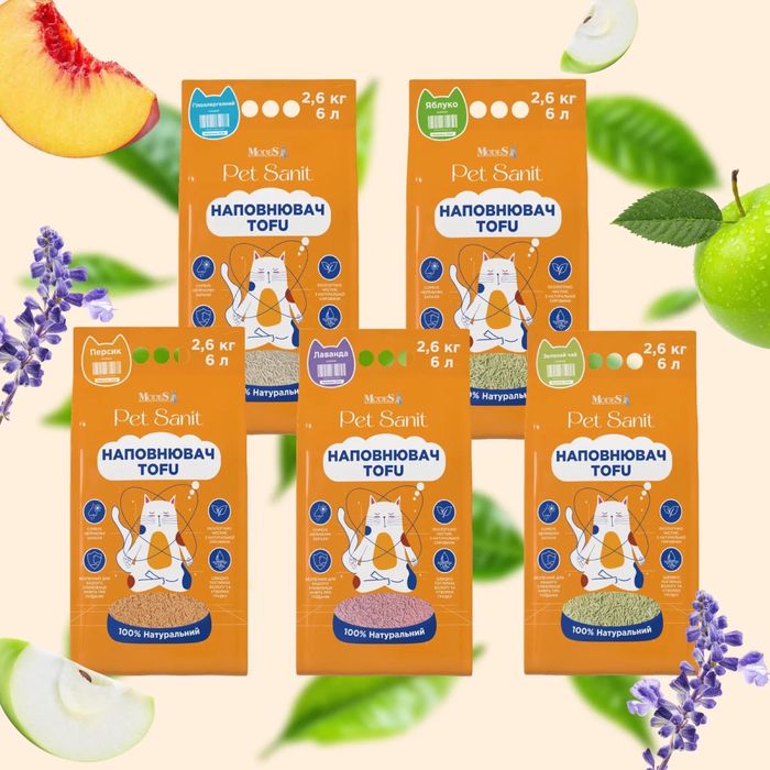 Наповнювач для туалетів тварин Tofu 6л Pet Sanit