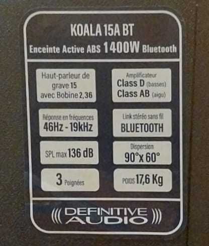 colunas activas definitive audio koala 15a bluetooth 1400w c
