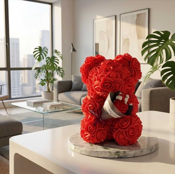 Miś z Róż Prezent Na Walentynki Dzień Kobiet Babci + GRATIS Bukiet