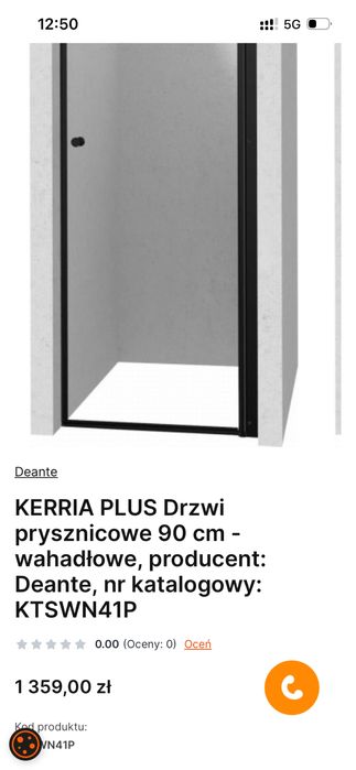 Drzwi prysznicowe 90 cm deante, czarne KTSWN41P