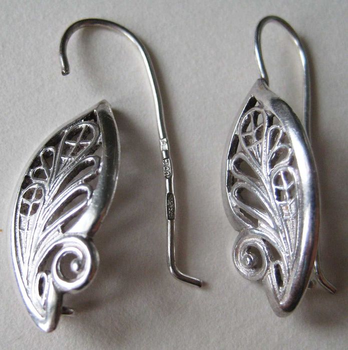 Сережки срібні в етностилі листочок 925 з зіркою ссср кульчики листик