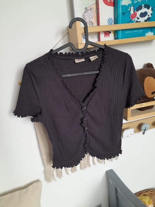 Crop top prążkowany krotki rękawa zapinany na guziki vintage Levis