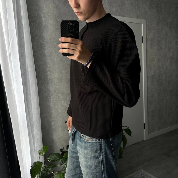 Henley longsleeve archive no faith studios jaded racer balenci олд мані лонгслів на гудзиках хенлі вафляний чорний