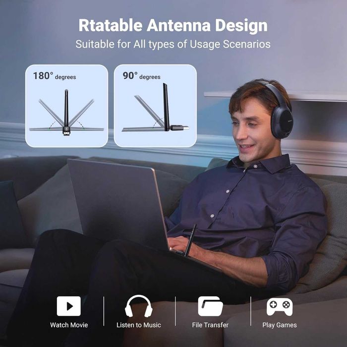 UGREEN Adapter Bluetooth 5.3 z anteną 2dBi i zasięgiem do 100 metrów