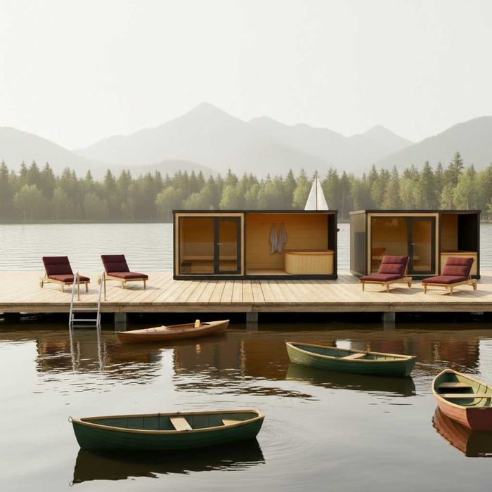 Mobilna sauna z jacuzzi piecem przyczepą schodki balia basen transport