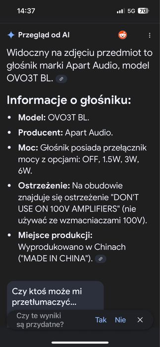 Głośnik marki Apart Audio ,model OVO3T BL