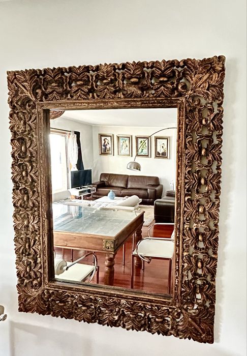 2 espelhos grandes em madeira talha dourada de estilo vintage