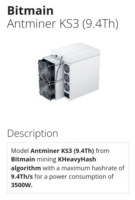 Bitmain ASIC KS3 9.4 TH #IMMEDIATE DELIVERY#64729612151042120