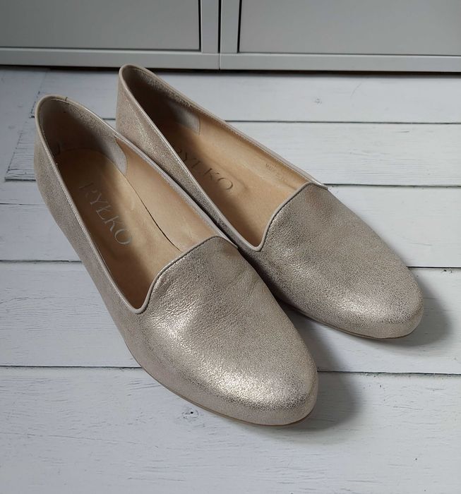 NOWE RYŁKO SKÓRZANE złote mokasyny eleganckie 40 wiosna, jesień