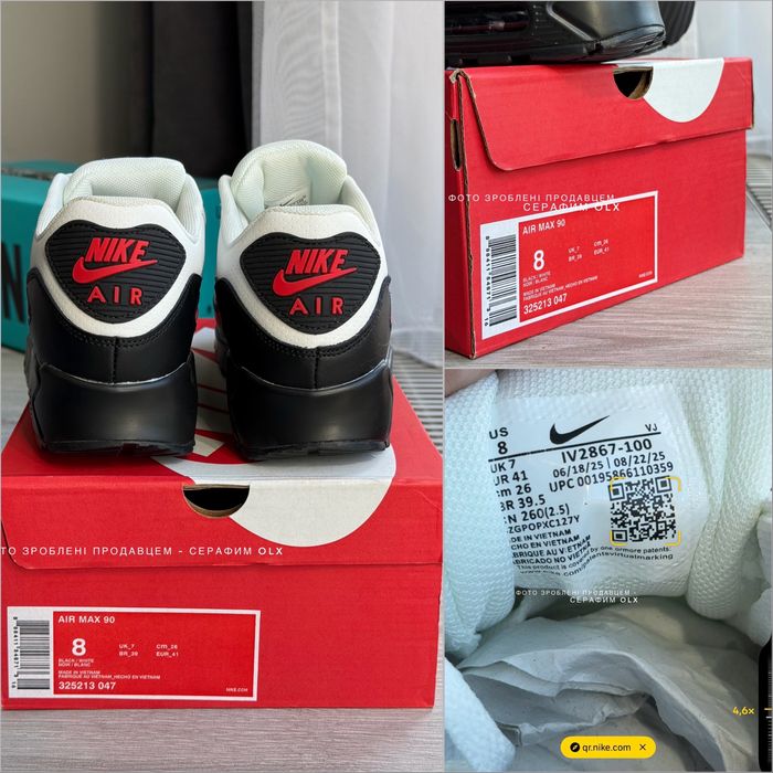 Оригинал Nike Air Max 90 White Black University Red (нові в коробці)