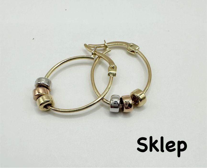 Złote Kolczyki Koła Kółka Owalne 3 Kolory Złota Pr.585 NOWE