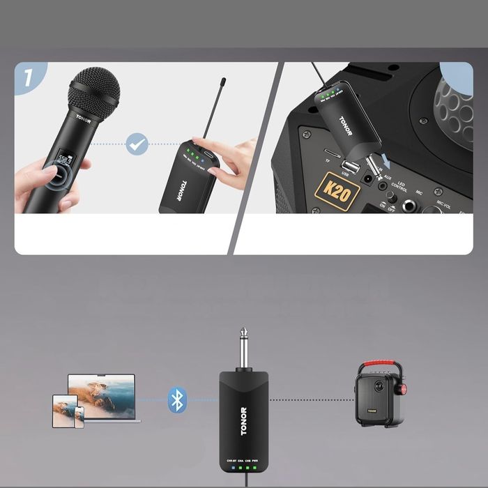 Mikrofon Beprzewodowy TONOR TW720 Bluetooth do 100m UHF Auto-Parowanie