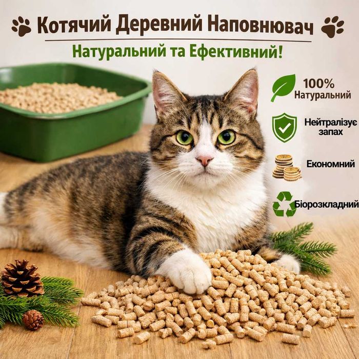 Деревний наповнювач для котячого туалету