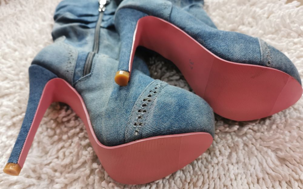 Kozaki botki jensowe na obcasie buty zamki obcas platforma