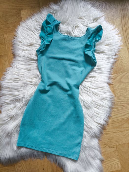 Morska obcisła mini sukienka Bershka r. XS/S