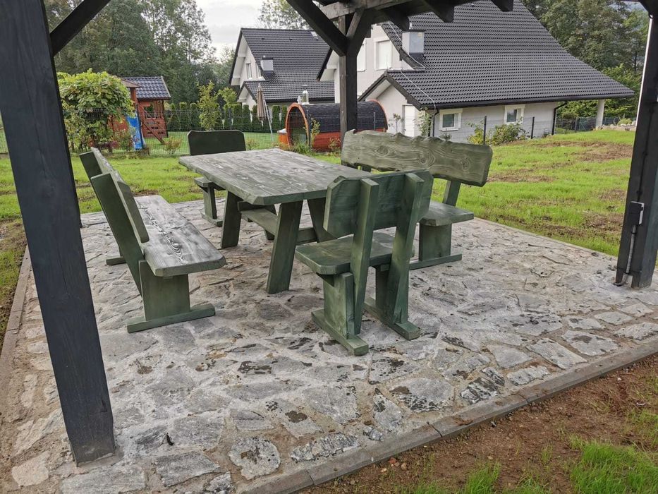 Meble ogrodowe DREWNIANE góralskie DO OGRODU biesiadne LITE DREWNO +