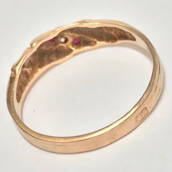 Złoty pierścionek 14K 585 z ametystami i kryształem – klasyk retro, pr