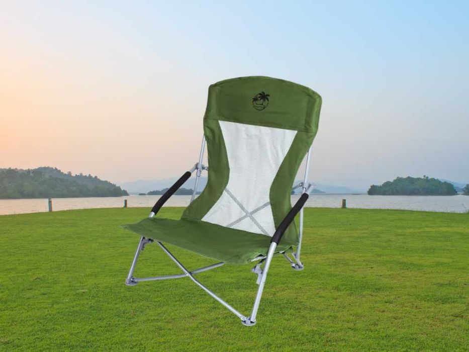 Krzesło Turystyczne Plażowe Wędkarskie Składane Khaki + Pokrowiec