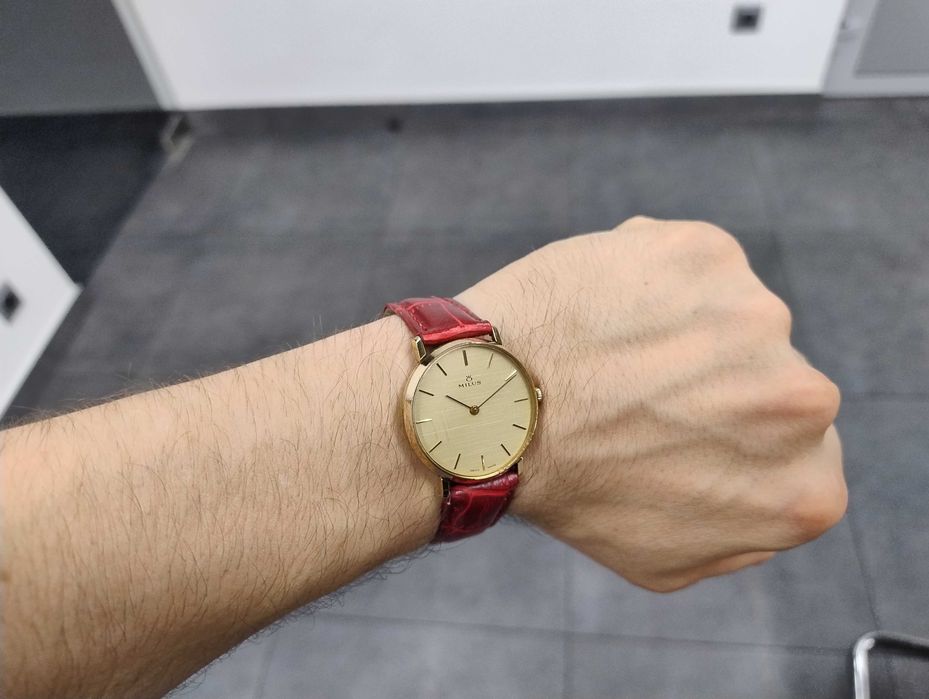 Piękny Zegarek Milus Swiss Mechaniczny Rzadki Złocony !! Nowy Pasek