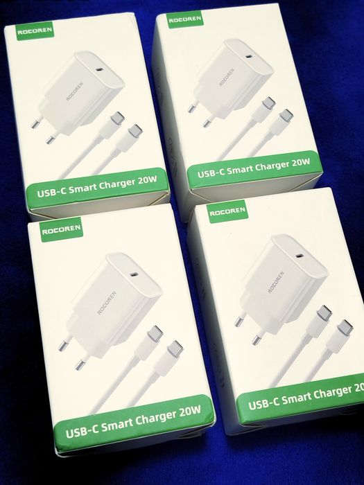 Зарядка PD20W+Кабель. Rocoren, адаптер, блок питания/живлення,зарядное