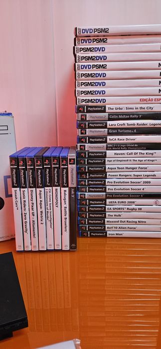 Pack PlayStation 2 caixa completa  + Demos e DVDs + jogos  volante psx