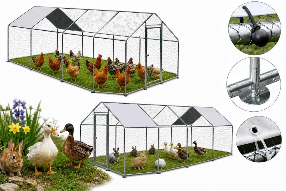 wybieg dla kur królików PTAKÓW KURNIK WOLIERA KLATKA ZAGRODA KOJEC 3x8x2M