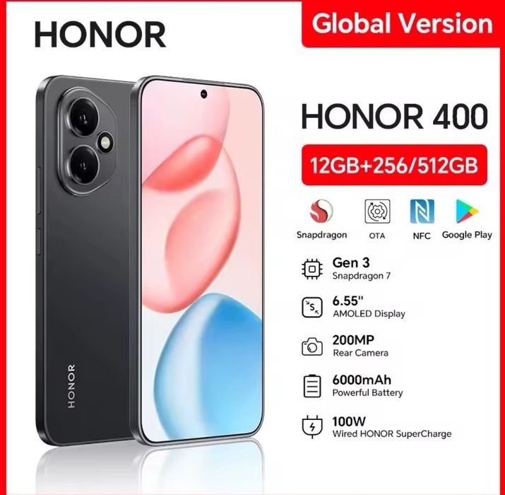 Honor 400 5G 12/256Gb Global Батарея 6000 зарядка 100 Вт Глобальный