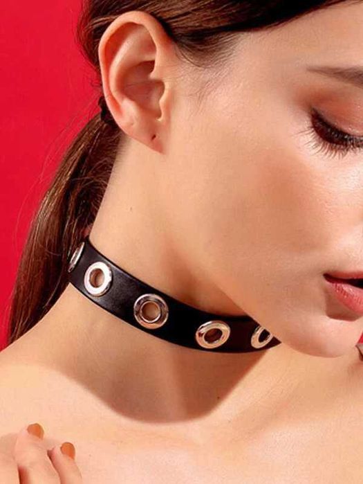 Choker czarny z metalowymi kółkami gothic Nowy