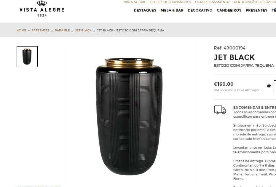 Vaso Jarra Preta  JET BLACK  Atlantis Vista Alegre