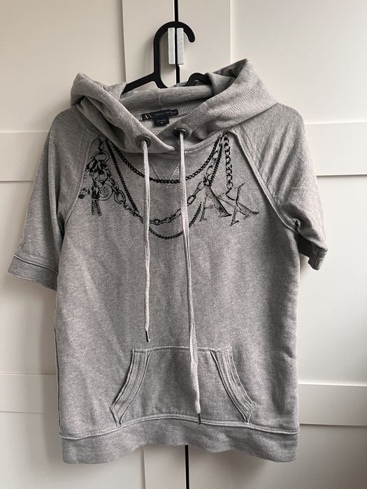 Armani Exchange Szara bluza z kapturem krótki rękaw r. XS