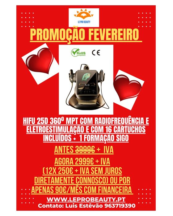 HIFU 25D 360 MPT com RF e EMS +  16 cartuchos + Formação + Garantia