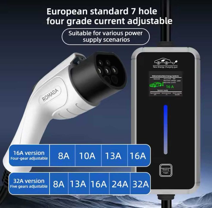 Carregador Portátil 3.5 kw -16A c/10 METROS CABO - Eletricos/ Hibrido