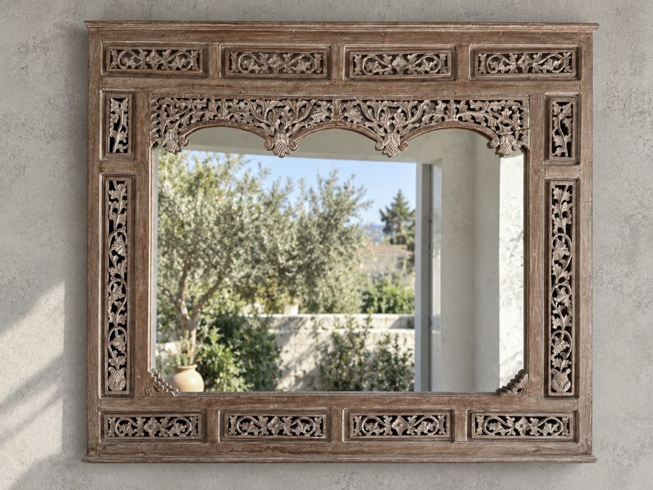 4 espelho decoração quadro tela parede talha madeira oriental rustico